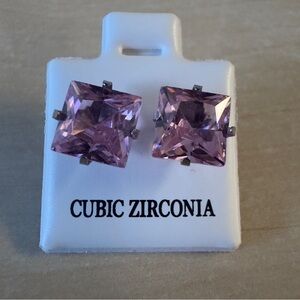 Pink Square Cubic Zirconia Earrings